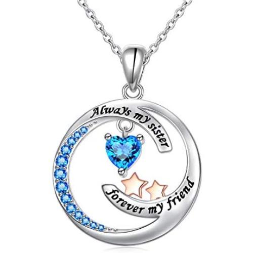 DAOSHANG 925 Sterling Silver 2 Stars Friendship Sister Round Pendant Necklace for Women, Best Friend Jewelry