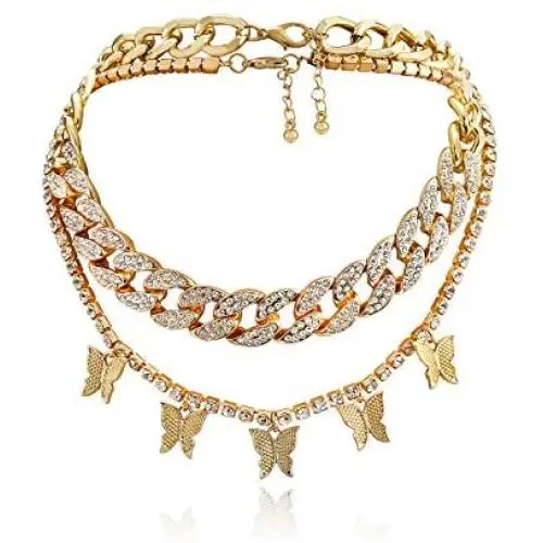 yfstyle Cuban Link Chain Shining Rhinestone Butterfly Necklaces for Women Girls Crystal Butterfly Choker Necklace Hip Hop Accessories Jewelry Gifts yfstyle Cuban Link Chain Shining Rhinestone Butterfly Necklaces for Women Girls Crystal Butterfly Choker Necklace Hip Hop Accessories Jewelry Gifts