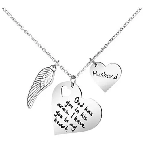 Joycuff God Has You in His Arms I Have You in My Heart Memorial Gifts for Loss of Loved One Stainless Steel Silver Pendant Necklace Sympathy Gifts for Women Sister