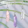 Yaomiao 3 Pieces Crystal Necklaces, Quartz Pendant Energy Healing Crystal Necklace Natural Hexagonal Gemstone Pendant for Women Girls
