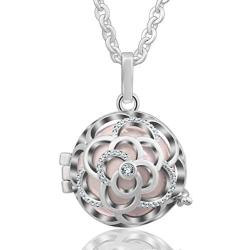 EUDORA Harmony Bola Necklace 20mm Rose Musical Chime Pendant CZ Perfume Diffuser for Mother, 30 Inches
