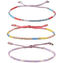 KELITCH 3 Pcs Colorful Mixed Seed Bead Friendship Link Bracelet Handmade Fashion Jewelry Bangles Strand Bracelet for Women Girl