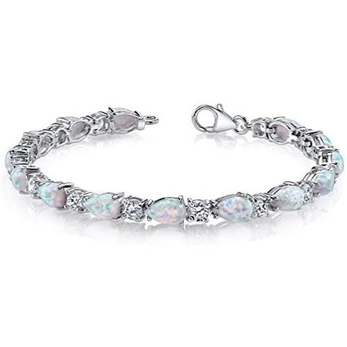 Created Opal Bracelet Sterling Silver Tear Drop 10.00 Carats