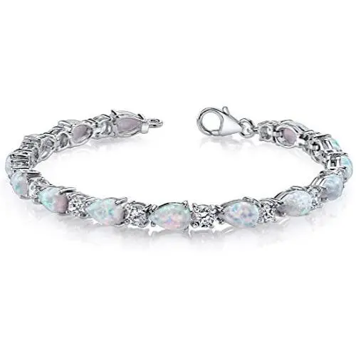 Created Opal Bracelet Sterling Silver Tear Drop 10.00 Carats Created Opal Bracelet Sterling Silver Tear Drop 10.00 Carats