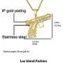 Lee Island Fashion 24K Gold Plated Simulated Diamond CZ Gun Pendant Stainless Steel Necklace For Men Boys, 24 Inch Chain Hip Hop Jewelry Gift