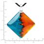SUVANI Hand Painted Glass Jewelry Blue Water & Orange Fire Square Shape Pendant Necklace 18”-20''