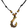 Nove Jewelry Leather Brown Hawaiian Fish Hook Pendant Hemp Cord Chain - Adjustable Black Cord