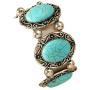 Sinkcangwu Bohemian Retro Pattern Ancient Oval Rhinestone Alloy Turquoise Bangles Statement Stretch Bracelet Fashion Jewelry for Women Girl Gift