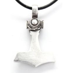 Trilogy Jewelry Pewter Thors Hammer with Skull Mjolnir Viking Pendant, Leather Necklace