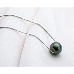 Tahitian Black Pearl Necklace Genuine Floating Pearl Necklace Single Pearl Pendant with Silver Chain Jewelry Gifts for Women Girls Valentines Day Mothers Day - 9-10mm/10-11mm