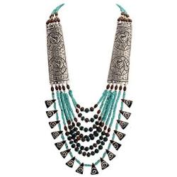 Zephyrr Tibetan Handmade Statement Long Multi Strand Necklace Fashion Mosaic Jewelry for Girls and Women, Wooden Beaded JAN-2235