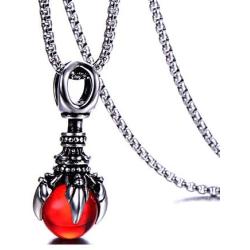 Heavstjer Punk Rock Stainless Steel Dragon Claw Pendant Crystal Ball Necklace,24inches Link Chain
