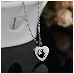 Heart Ashes Necklace Comes with Rabbit Stainless Steel Cremation Jewelry Memorial Ashes Pendant for Ashes for Moon Festival