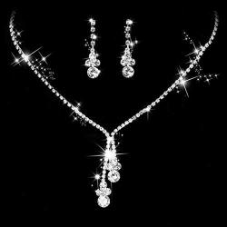 Unicra Bride Silver Bridal Necklace Earrings Set Crystal Wedding Jewelry Set Rhinestone Choker Necklace for Women and Girls (Set of 3)