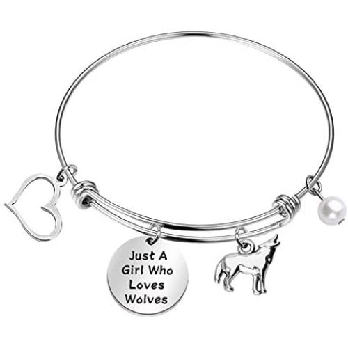 FAADBUK Funny Wolf Bracelet Animal Lover Gift Just A Girl Who Loves Wolves Jewelry Bracelet Wolf Lover Gift Wolf Jewelry