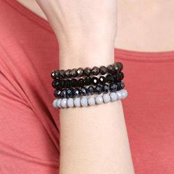 Bohemian Multi-Layer Beaded Stacking Bracelet - Versatile Stretch Strand Statement Wrap Slip-on Cuff Bangle Shiny Crystal Bead Metallic, USA Flag, Rainbow Pride