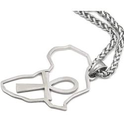 GUNGNEER Stainless Steel Ankh Cross Necklace Africa Map Pendant Silvertone Keel Chain Jewelry Strength Amulet Talisman