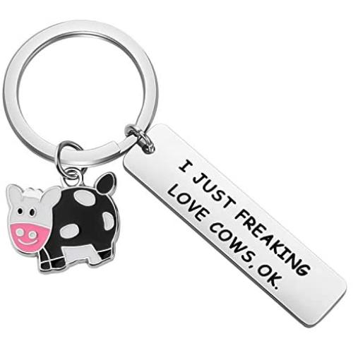 BEKECH Cute Animal Cow Jewelry Cow Lover Gift I Just Freaking Love Cows OK Cow Keychain Cow Gifts for Farmer Cow Owner Farm Gift Cow Mama Gift Fur Mama Gift Crazy Cow Lady Gift