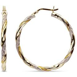 LeCalla Sterling Silver Jewelry Two Tone Light Weight Italian Design Hoop Earrings for Women