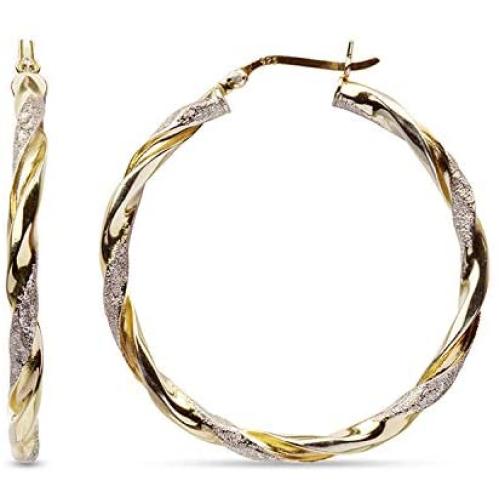 LeCalla Sterling Silver Jewelry Two Tone Light Weight Italian Design Hoop Earrings for Women