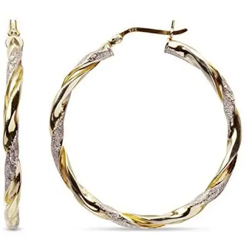 LeCalla Sterling Silver Jewelry Two Tone Light Weight Italian Design Hoop Earrings for Women
