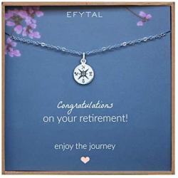 EFYTAL Retirement Gifts for Women, Sterling Silver Compass Necklace, Jewelry Gift for Her, For Coworker, teacher