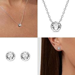 AURA Rhodium Plated Pendant Necklace and Crystal Stud Earring Jewelry Set Using Genuine Swarovski Crystals