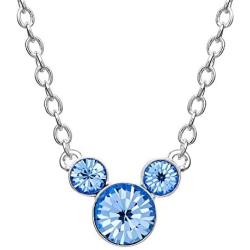 Disney Silver Plate Mickey Mouse Crystal Birthstone Necklace 18''