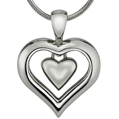 The Eternity Heart Real Rhodium Silver Finish Cremation Jewelry Urn Ashes Pendant Keepsake Memorial Necklace 20” Snake Chain