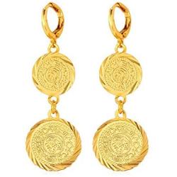 Gold Huggie Hoop Earrings with Dangle Charm|Platinum or 18K Gold Plated Allah Earrings,Small Heart/Coin Style Drop Earrings for Women Girls