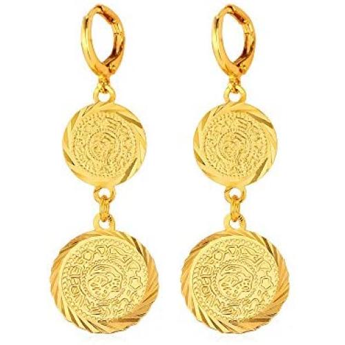 Gold Huggie Hoop Earrings with Dangle Charm|Platinum or 18K Gold Plated Allah Earrings,Small Heart/Coin Style Drop Earrings for Women Girls