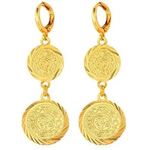 Gold Huggie Hoop Earrings with Dangle Charm|Platinum or 18K Gold Plated Allah Earrings,Small Heart/Coin Style Drop Earrings for Women Girls