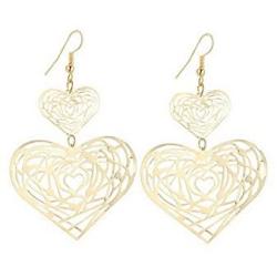 IDB Delicate Filigree Dangle Double Heart Drop Hook Earrings - Available in Silver and Gold Tones