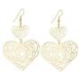 IDB Delicate Filigree Dangle Double Heart Drop Hook Earrings - Available in Silver and Gold Tones