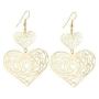 IDB Delicate Filigree Dangle Double Heart Drop Hook Earrings - Available in Silver and Gold Tones