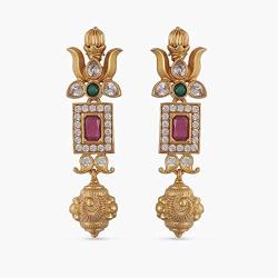 Tarinika Ahaana Gold-Plated Indian Jewelry Set with Long Necklace and Earrings - White Red Green