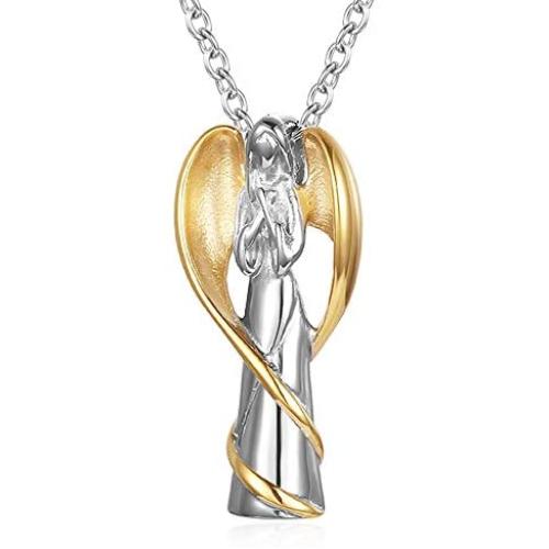 Cremation Urn Necklace for Ashes Angel Wing Keepsake Locket Stainless Steel Cross Cremation Jewelry Waterproof Memorial Pendant