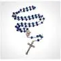 Nazareth Store Deep Blue Crystal Beads Rosary Necklace Catholic Prayer Jerusalem Holy Soil Medal Cross Holy Land Antique Religious Rosaries Beads Collection
