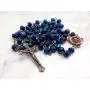 Nazareth Store Deep Blue Crystal Beads Rosary Necklace Catholic Prayer Jerusalem Holy Soil Medal Cross Holy Land Antique Religious Rosaries Beads Collection