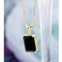 Gem Stone King 18K Yellow Gold Plated Silver Black Onyx and Diamond Womena Jewelry Pendant Necklace, 14X10MM Emerald Cut, 5.02 Cttw with 18 Inch Chain
