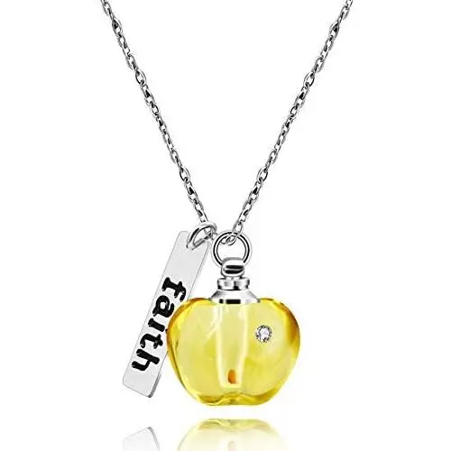 Stainless Steel Faith Pendant Necklace with Mustard Seed in Apple Shape Openable Bottle Case Charms Christian Necklaces Y786 Stainless Steel Faith Pendant Necklace with Mustard Seed in Apple Shape Openable Bottle Case Charms Christian Necklaces Y786