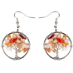 Tree of Life Earrings Natural Tree Dangle Colorful Stone Handcrafted Gemstone Jewelry for Women