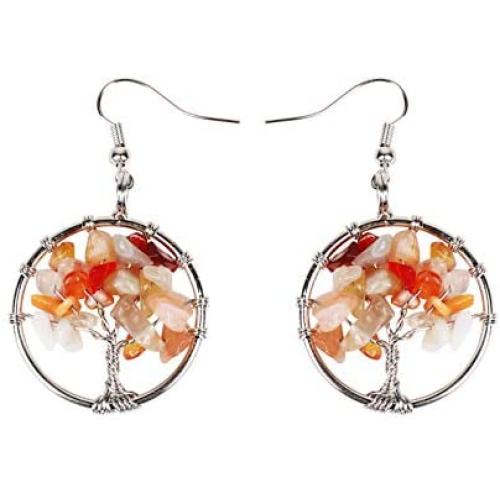 Tree of Life Earrings Natural Tree Dangle Colorful Stone Handcrafted Gemstone Jewelry for Women