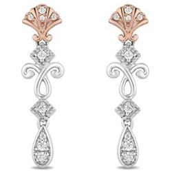 Jewelili Enchanted Disney Fine Jewelry 14K Rose Gold over Sterling Silver 1/6 CTTW Diamond Ariel Shell Earring