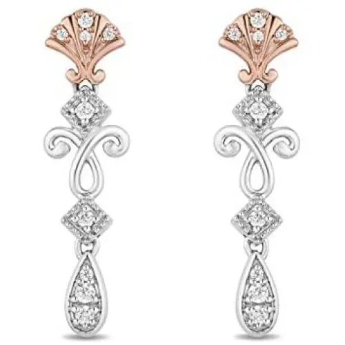 Jewelili Enchanted Disney Fine Jewelry 14K Rose Gold over Sterling Silver 1/6 CTTW Diamond Ariel Shell Earring