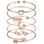 Starain Rose Gold Bracelets for Women Girls Arrow Knot Heart Leaf Bangle Bracelet Stackable Cuff Bracelet Set, 5Pcs