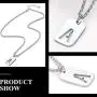 Richsteel Initial Letter Dog Tag Necklace for Men Women Stainless Steel/18K Gold/Black Plated Military Tag Pendant with Spiga Chain Monogram Jewelry(with Gift Box)