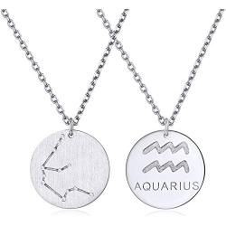 ChicSilver 925 Sterling Silver 12 Constellation Necklace Round Astrology Horoscope Zodiac Sign Pendant Necklace, Silver/Gold (with Gift Box)