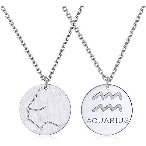 ChicSilver 925 Sterling Silver 12 Constellation Necklace Round Astrology Horoscope Zodiac Sign Pendant Necklace, Silver/Gold (with Gift Box)