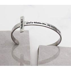 Asqunpin Bible Verse Cross Cuff Bangle Bracelet Christian Gift Baptism Gifts for Women Girls Inspirational Bracelet Religious Gift